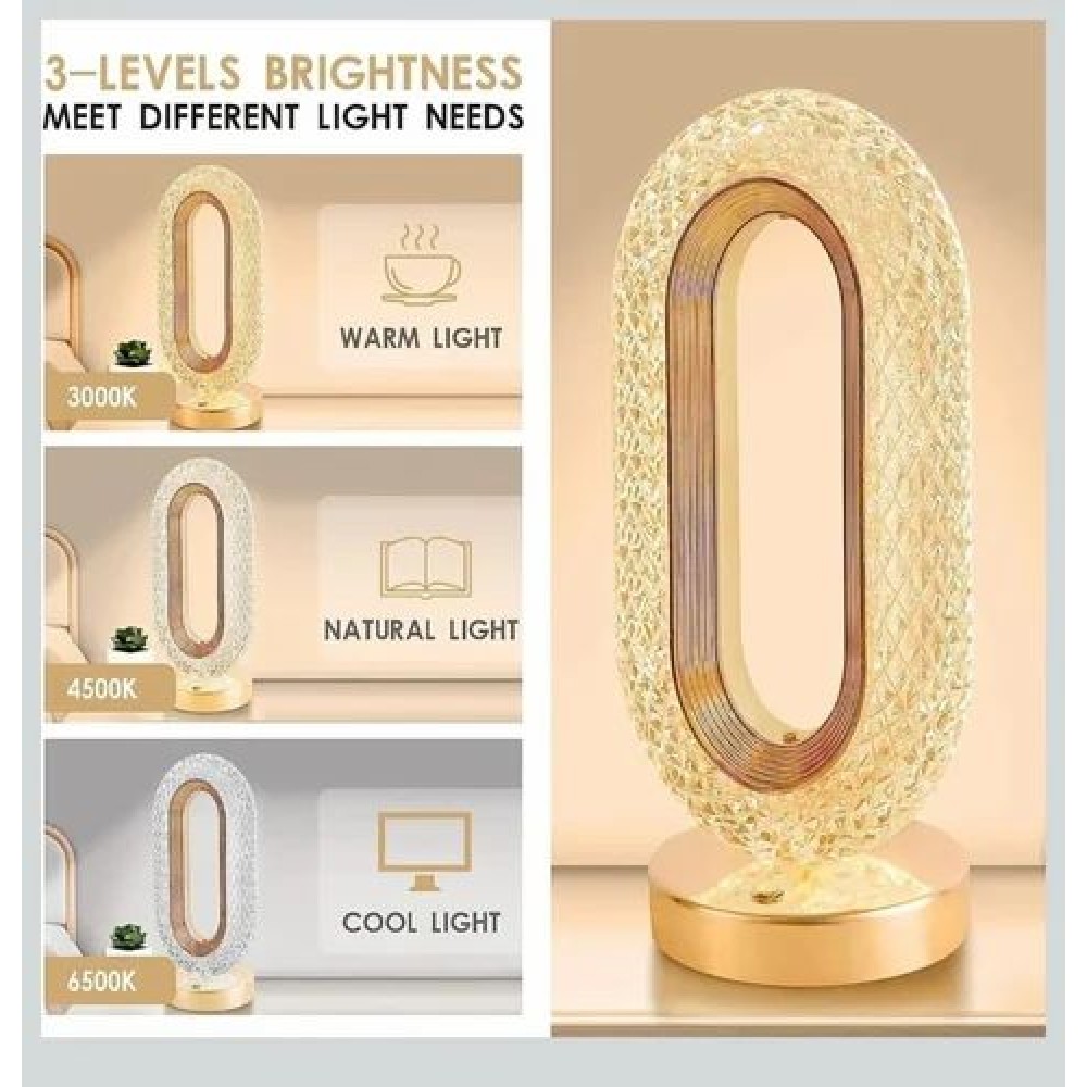 Crystal Oval LED Table Lamp 3-Level Brightness